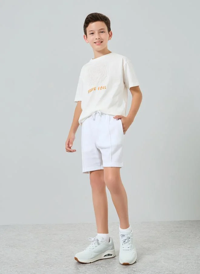 Styli Kids Off White Cotton Knit Shorts